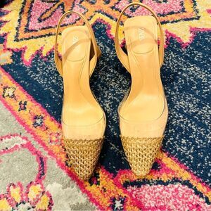 EUC Zara Clear Brown Mesh Slingback Heels 38/7.5